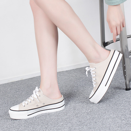 [GIRLS GOOB] Women's Lace Up Comfort Sneakers, Loafers Mules Canvas - Made in KOREA
